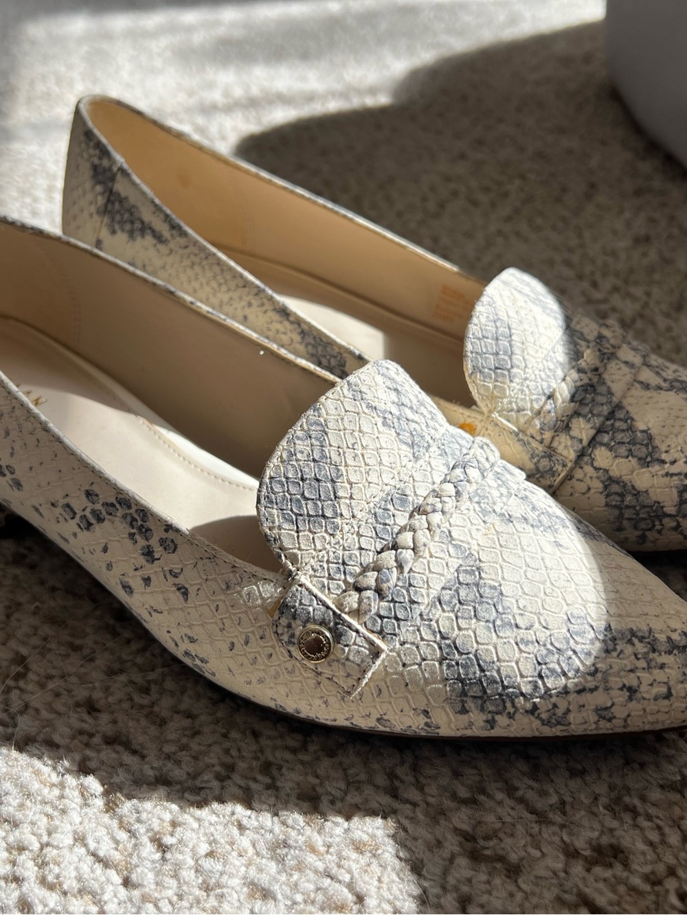 Cole Haan Ivory Snake-Print Loafers